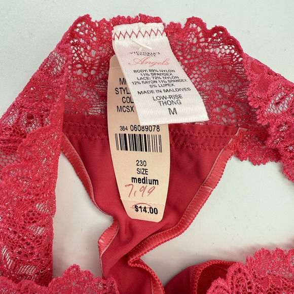 NEW VTG 2004 VS Angels Low Rise Thong Lace Panties SIZE MEDIUM Dark Pink NWT Med - Picture 5 of 8